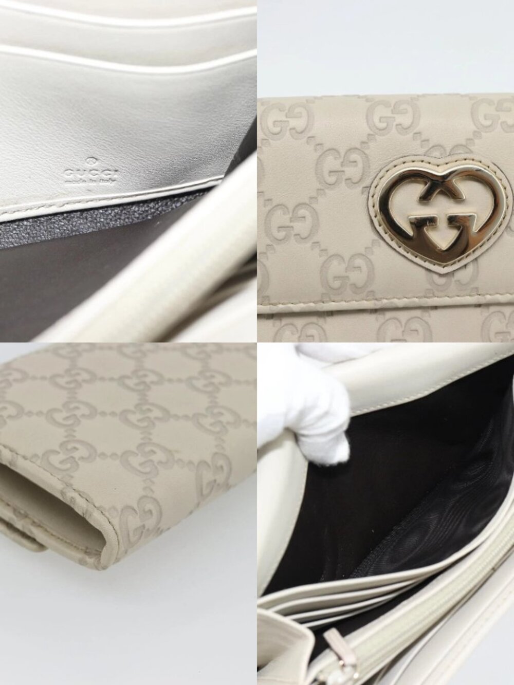 GUCCI GG Canvas Guccissima Lovely Heart Wallet Leather Ivory 251861 Auth 182242V - Picture 16 of 16